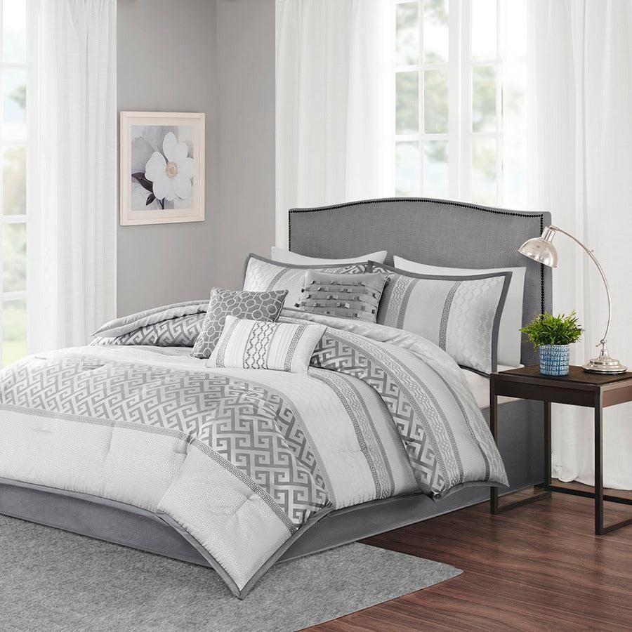 Bennett 7 Piece Jacquard Comforter Set Gray King Olliix.com