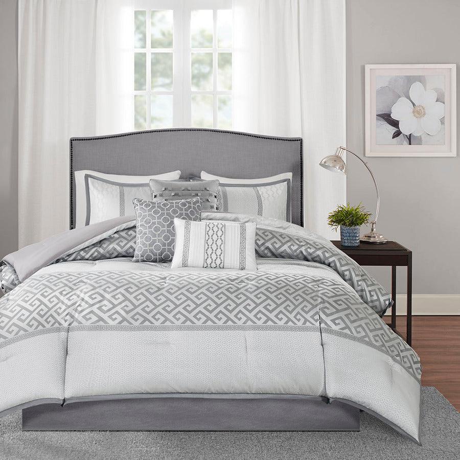 Bennett 7 Piece Jacquard Comforter Set Gray King Olliix.com