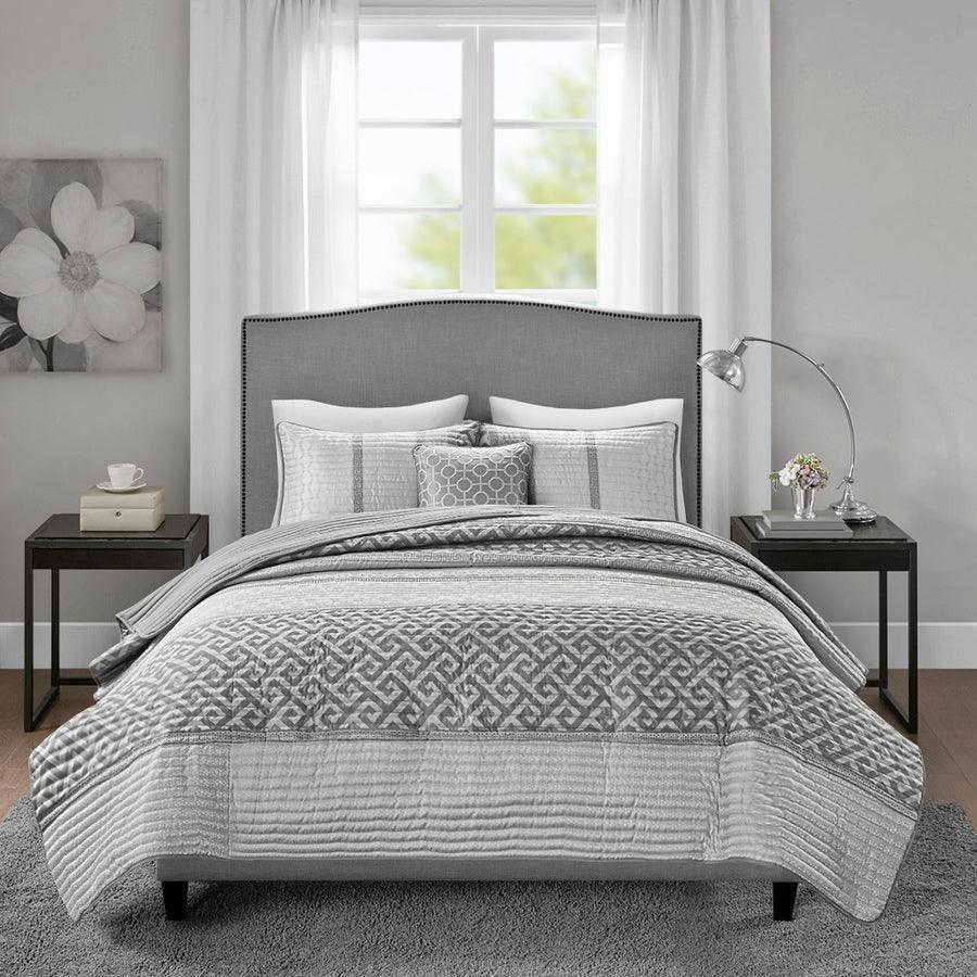 Bennett King/California King 4 Piece Reversible Jacquard Coverlet Set Gray Olliix.com