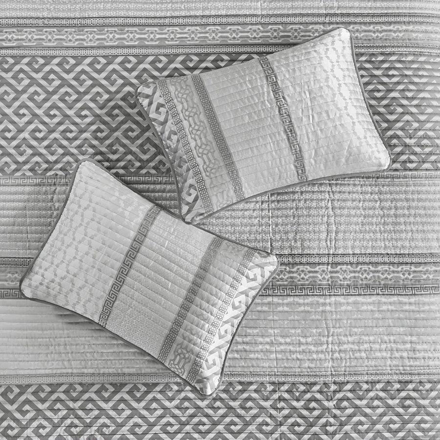 Bennett King/California King 4 Piece Reversible Jacquard Coverlet Set Gray Olliix.com