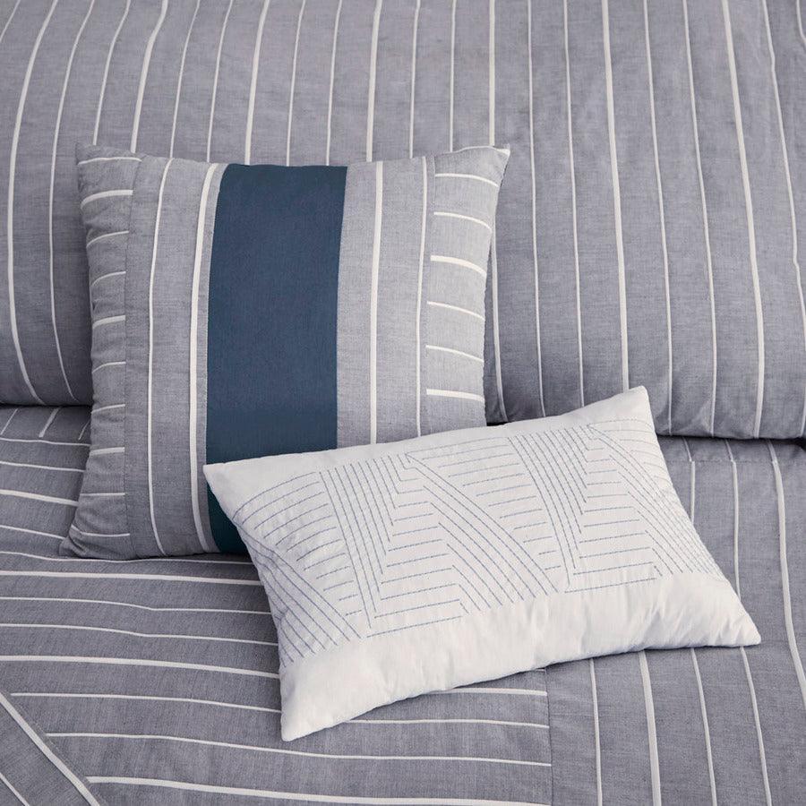 Bergen Modern 5 Piece Cotton Rich Duvet Cover Set Chambray Full/Queen Chambray Indigo Olliix.com