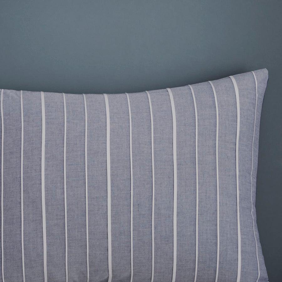 Bergen Modern 5 Piece Cotton Rich Duvet Cover Set Chambray Full/Queen Chambray Indigo Olliix.com