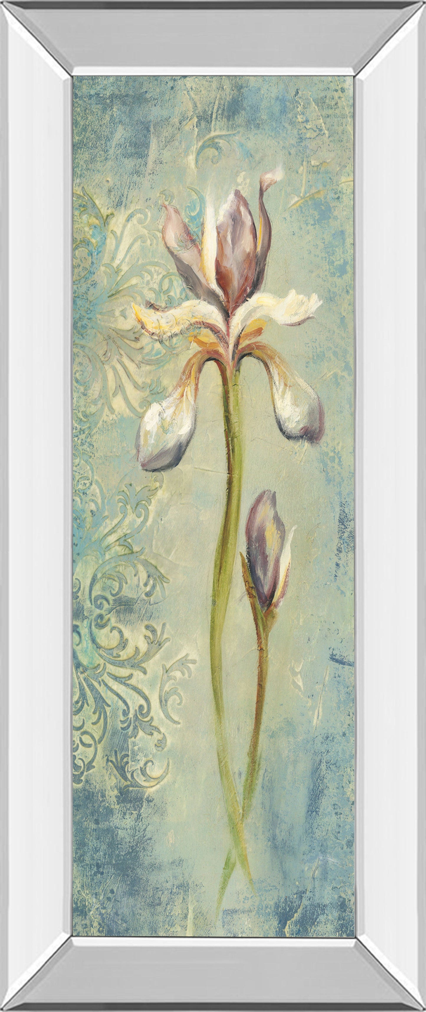 Floral Xi By Lee Hazel - Mirror Framed Print Wall Art - Blue Classy Art