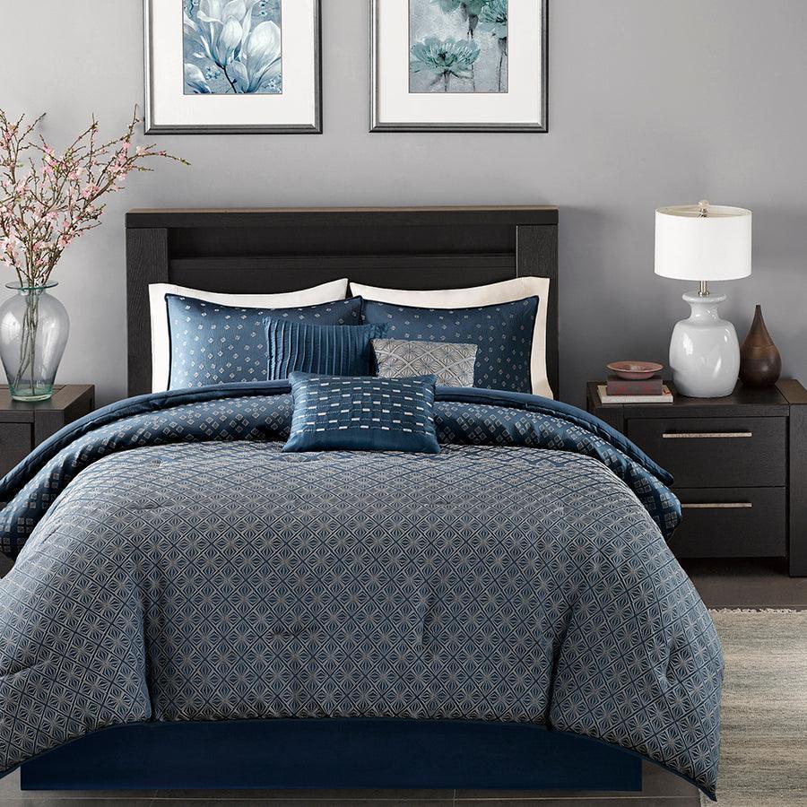 Biloxi Global Inspired 7 Piece Comforter Set Navy Cal King Olliix.com