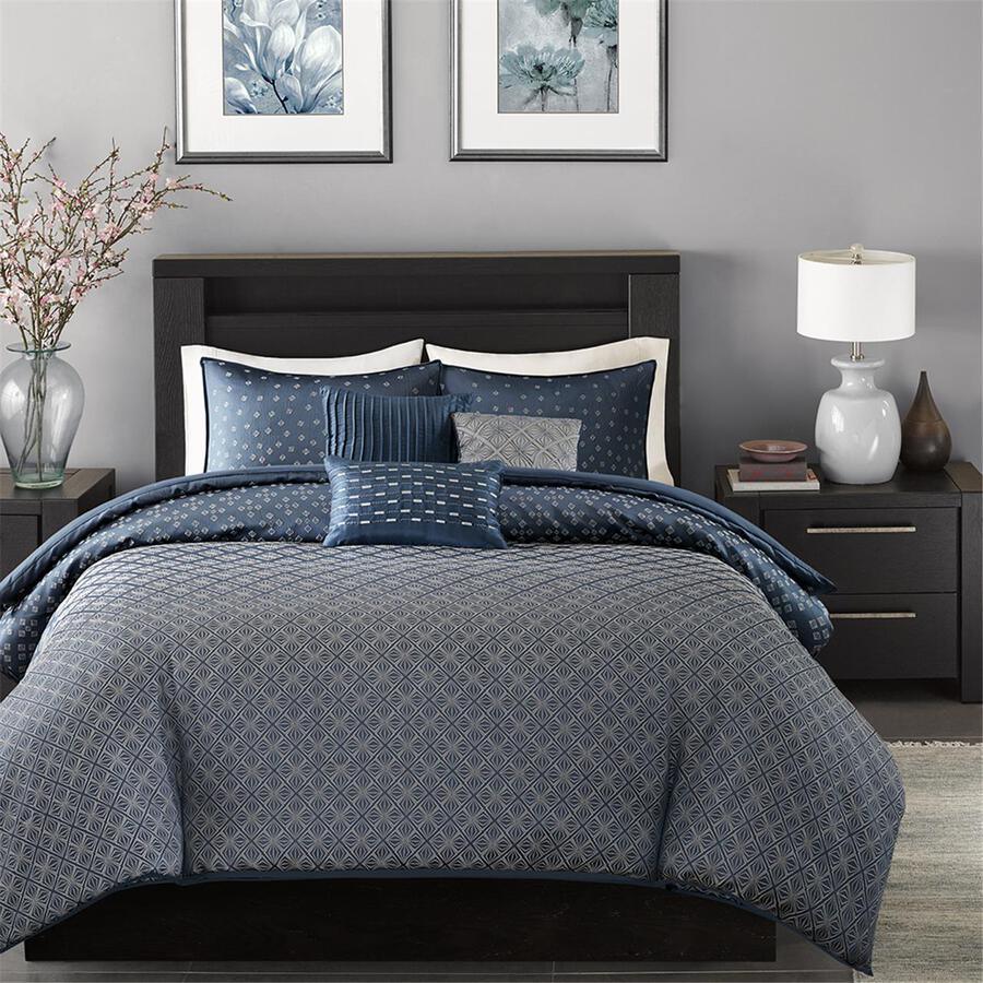 Biloxi Modern 6 Piece Duvet Cover Set King/Cal King Navy Olliix.com