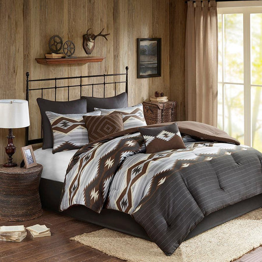 Bitter Creek Lodge Cabin Oversized Comforter Set Gray & Brown Queen Olliix.com