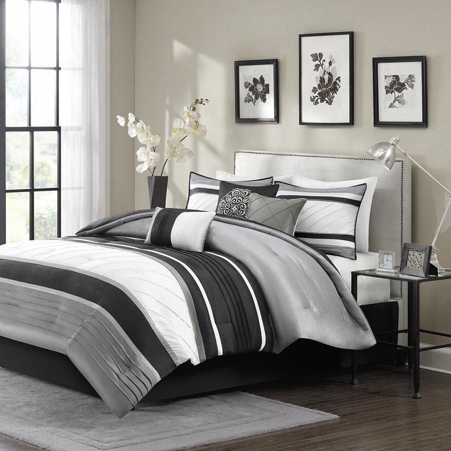 Blaire 7 Piece Comforter Set Gray Queen Olliix.com