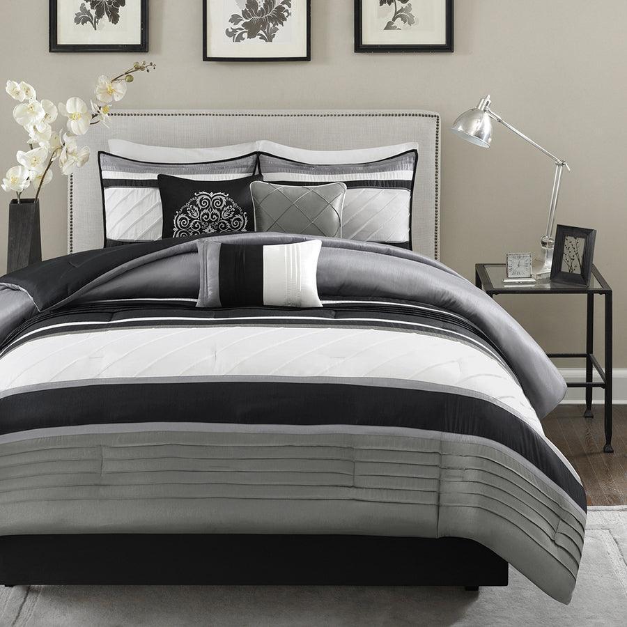 Blaire 7 Piece Comforter Set Gray Queen Olliix.com