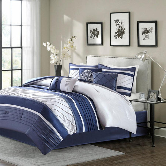 Blaire King 7 Piece Comforter Set Navy Olliix.com