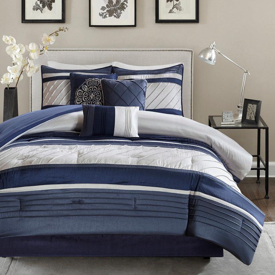 Blaire King 7 Piece Comforter Set Navy Olliix.com