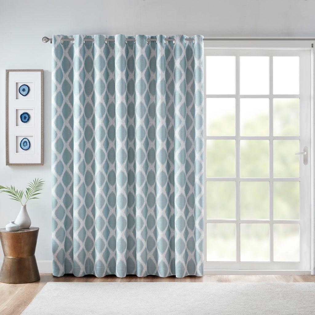 Blakesly 100 H Printed Ikat Blackout Patio Curtain Aqua Olliix.com