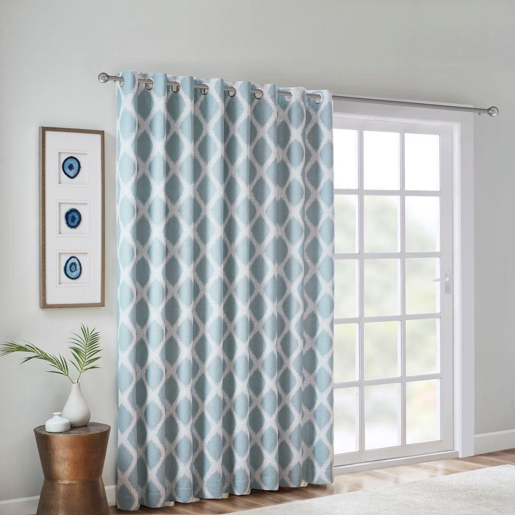 Blakesly 100 H Printed Ikat Blackout Patio Curtain Aqua Olliix.com