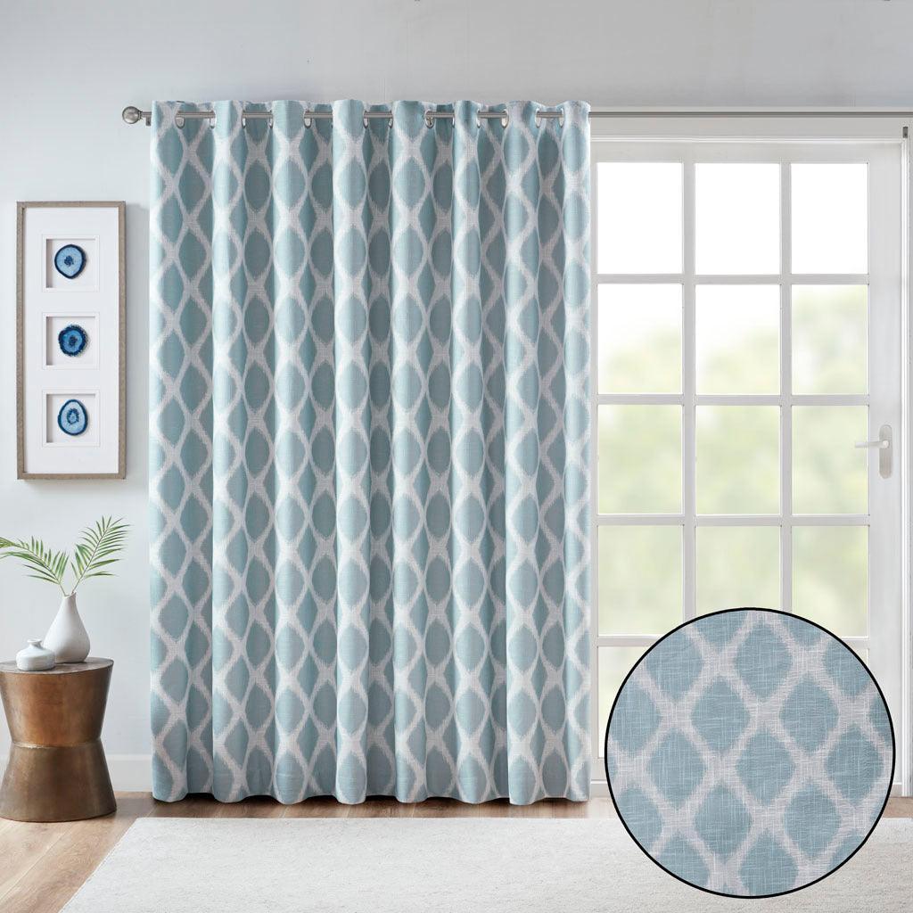 Blakesly 100 H Printed Ikat Blackout Patio Curtain Aqua Olliix.com