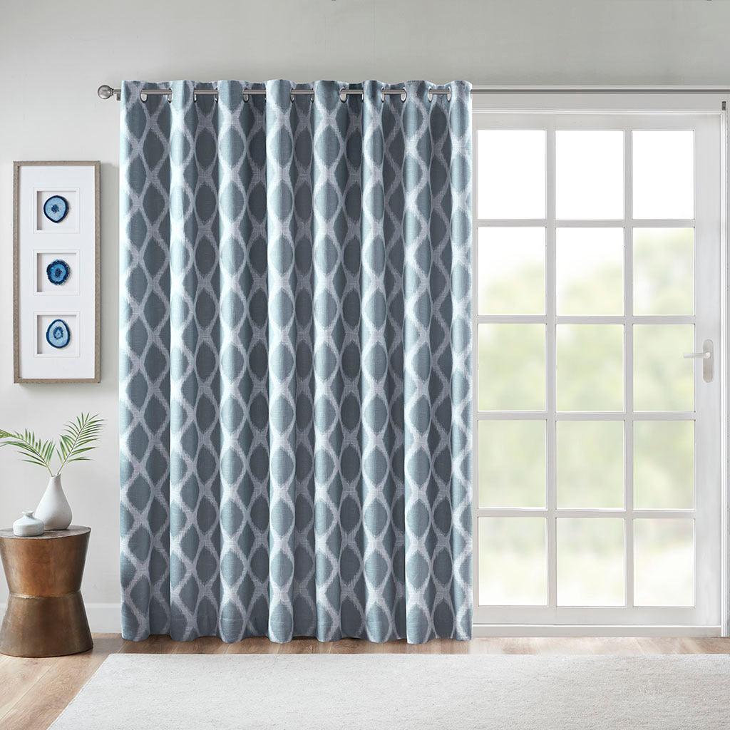 Blakesly 100 H Printed Ikat Blackout Patio Curtain Navy Olliix.com