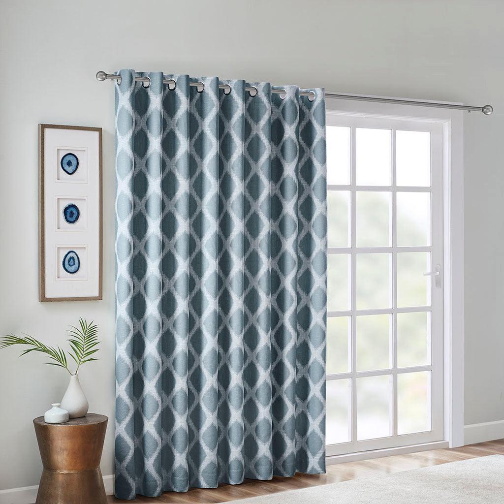 Blakesly 100 H Printed Ikat Blackout Patio Curtain Navy Olliix.com