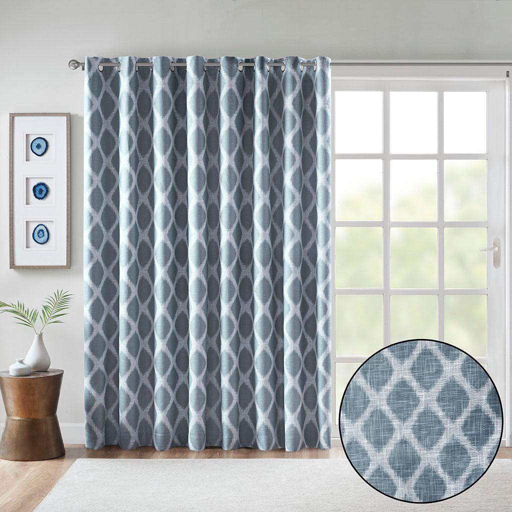 Blakesly 100 H Printed Ikat Blackout Patio Curtain Navy Olliix.com