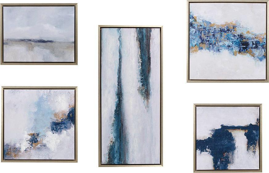 Blue Drift Framed Embellished Canvas Gallery 5 Piece Set Multicolor Olliix.com