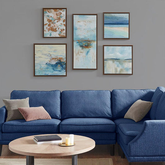 Blue Horizon Gallery Art 5 Piece Set with Bronze Frame Blue Multicolor Olliix.com