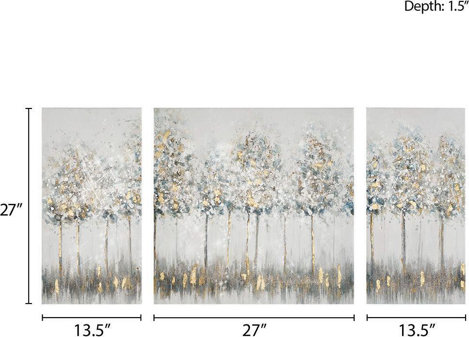 Blue Midst Forest Printed Canvas with Gold Foil 3 Piece Set Blue Multicolor Olliix.com