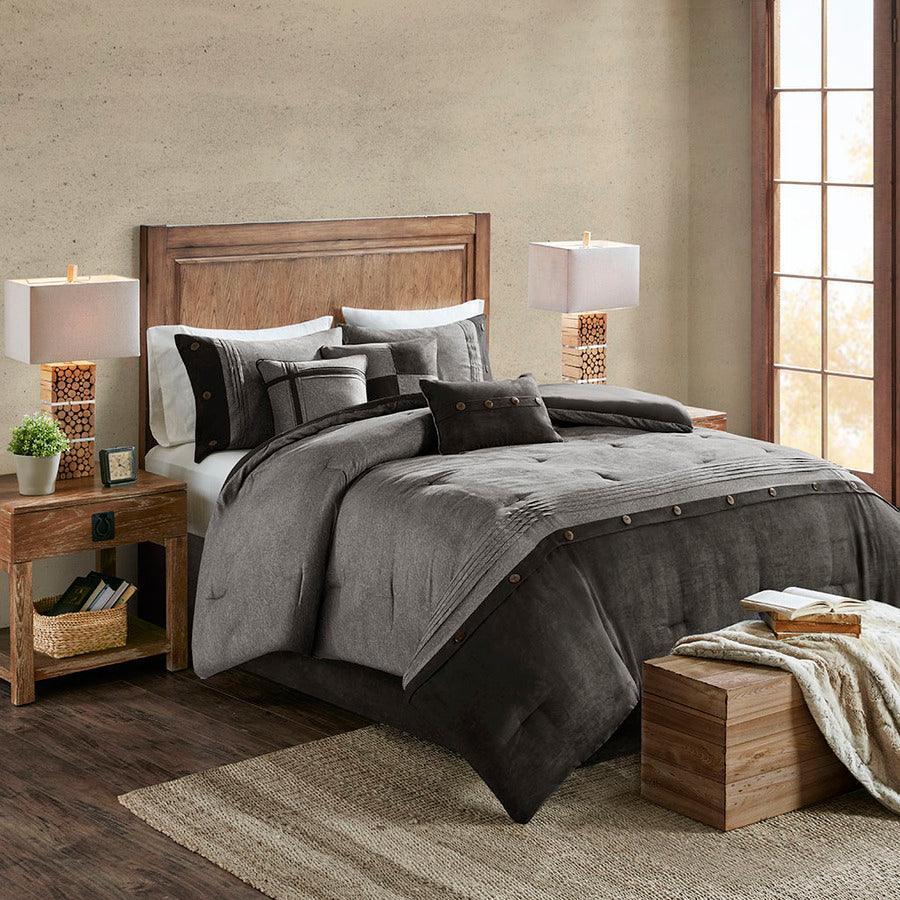 Boone 7 Piece Faux Suede Comforter Set Gray Queen Olliix.com