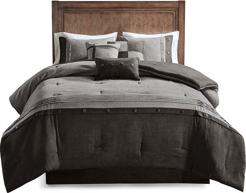 Boone 7 Piece Faux Suede Comforter Set Gray Queen Olliix.com