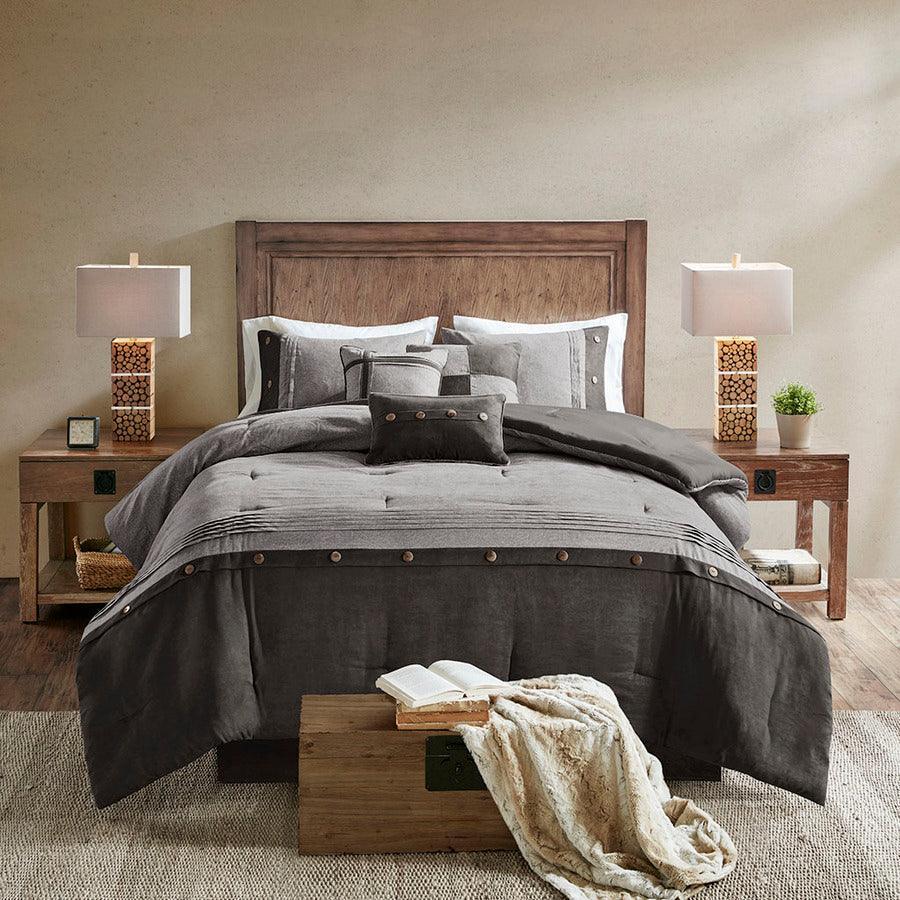 Boone 7 Piece Faux Suede Comforter Set Gray Queen Olliix.com