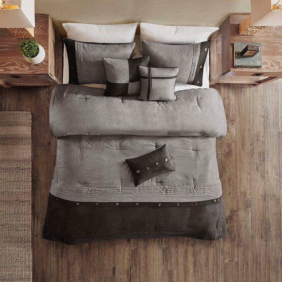 Boone 7 Piece Faux Suede Comforter Set Gray Queen Olliix.com