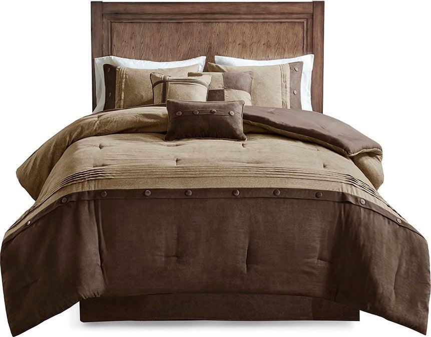 Boone Casual 7 Piece Faux Suede Comforter Set Brown Queen Olliix.com