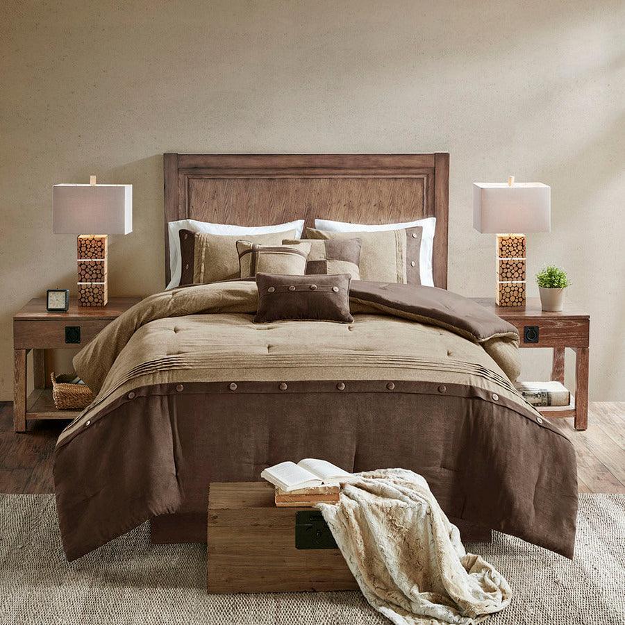 Boone Casual 7 Piece Faux Suede Comforter Set Brown Queen Olliix.com