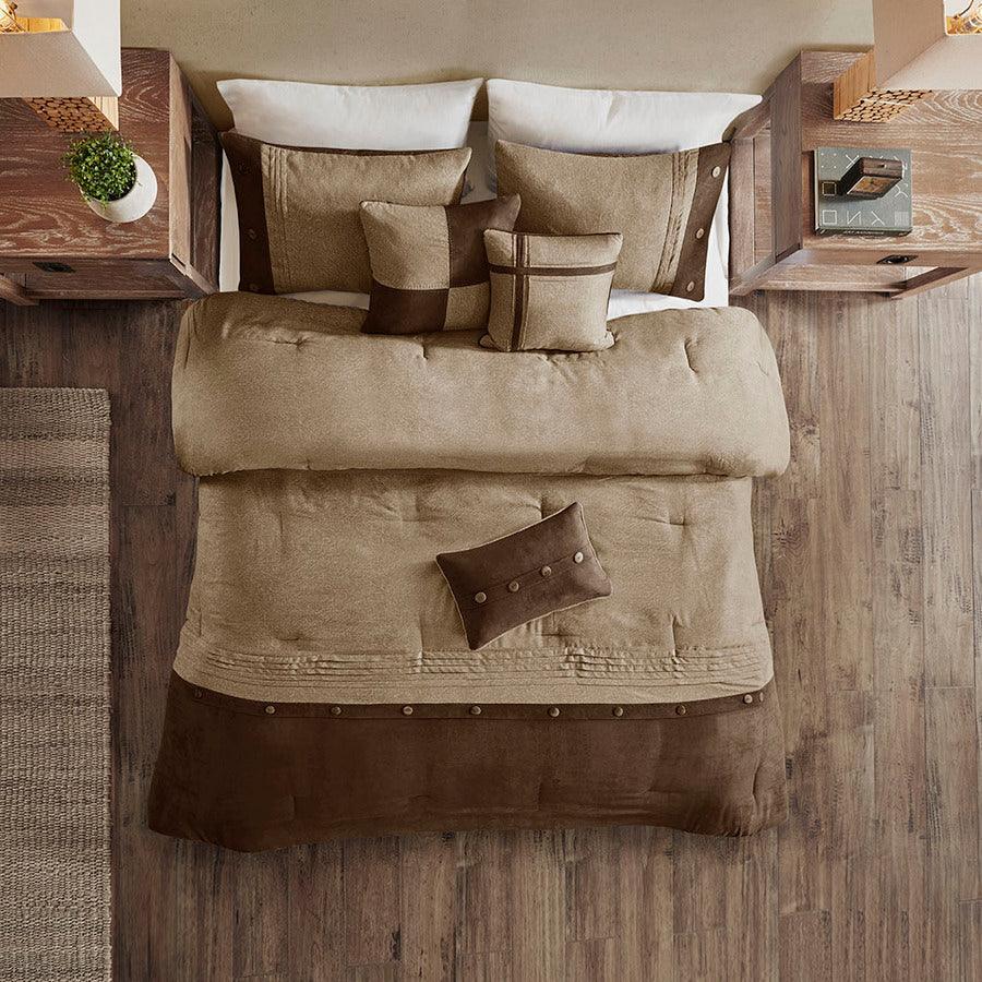 Boone Casual 7 Piece Faux Suede Comforter Set Brown Queen Olliix.com