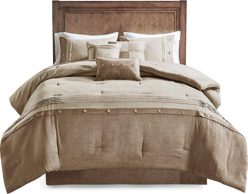 Boone Casual 7 Piece Faux Suede Comforter Set Tan Queen Olliix.com