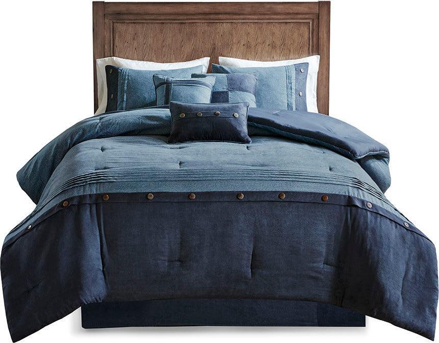 Boone King 7 Piece Faux Suede Comforter Set Dark Navy Olliix.com