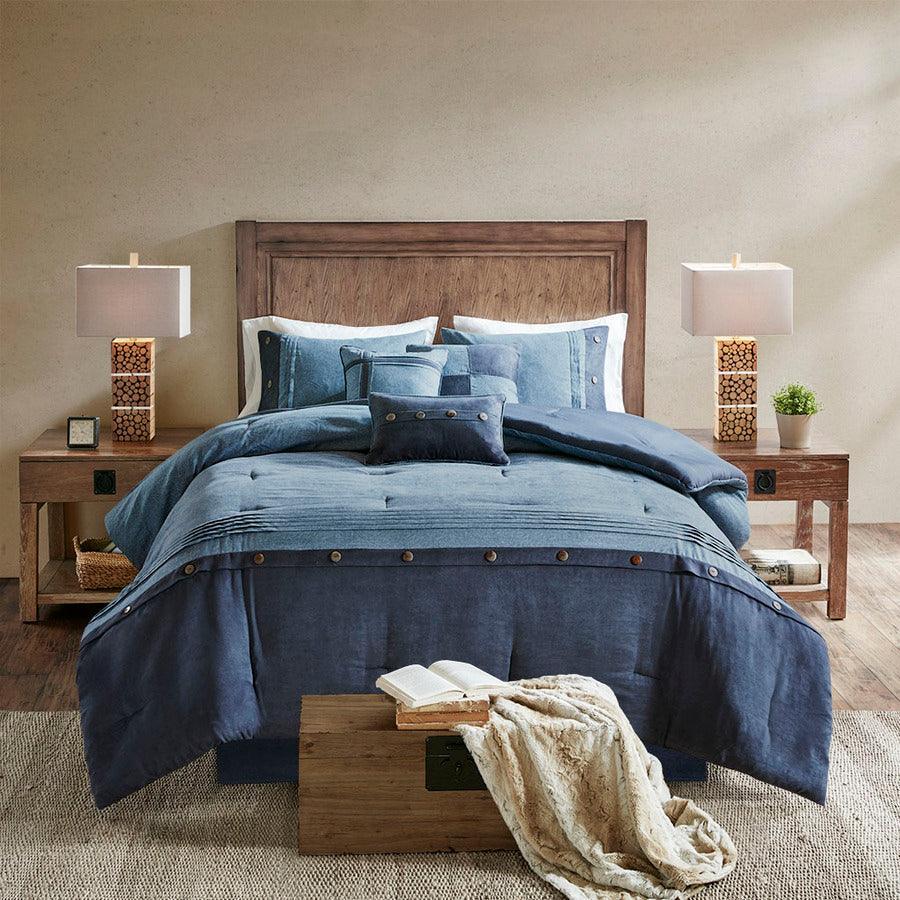 Boone King 7 Piece Faux Suede Comforter Set Dark Navy Olliix.com