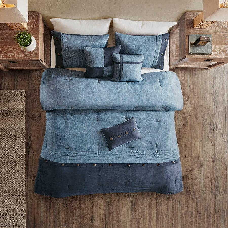 Boone King 7 Piece Faux Suede Comforter Set Dark Navy Olliix.com