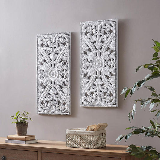 Botanical Panel Carved Wall Decor 2 Piece Set White Olliix.com