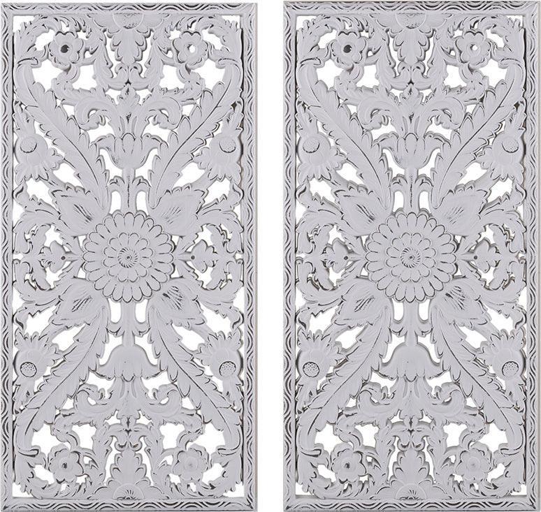 Botanical Panel Carved Wall Decor 2 Piece Set White Olliix.com