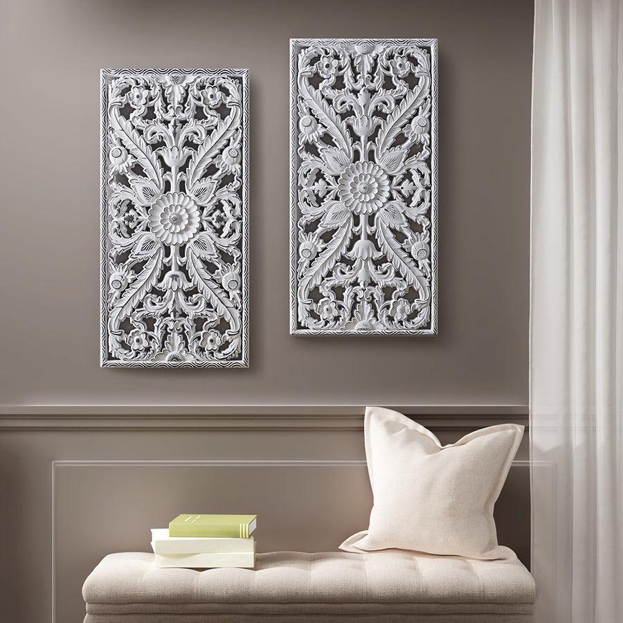 Botanical Panel Carved Wall Decor 2 Piece Set White Olliix.com