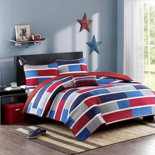 Bradley Full/Queen Coverlet & Bedspread Navy/Red Olliix.com