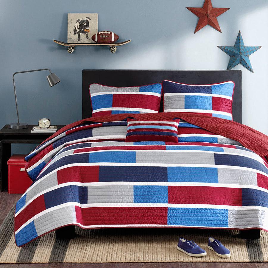 Bradley Full/Queen Coverlet & Bedspread Navy/Red Olliix.com