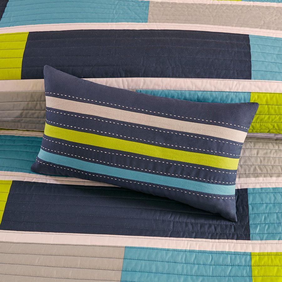 Bradley Twin/Twin XL Reversible Coverlet Set Blue & Lime Green Olliix.com