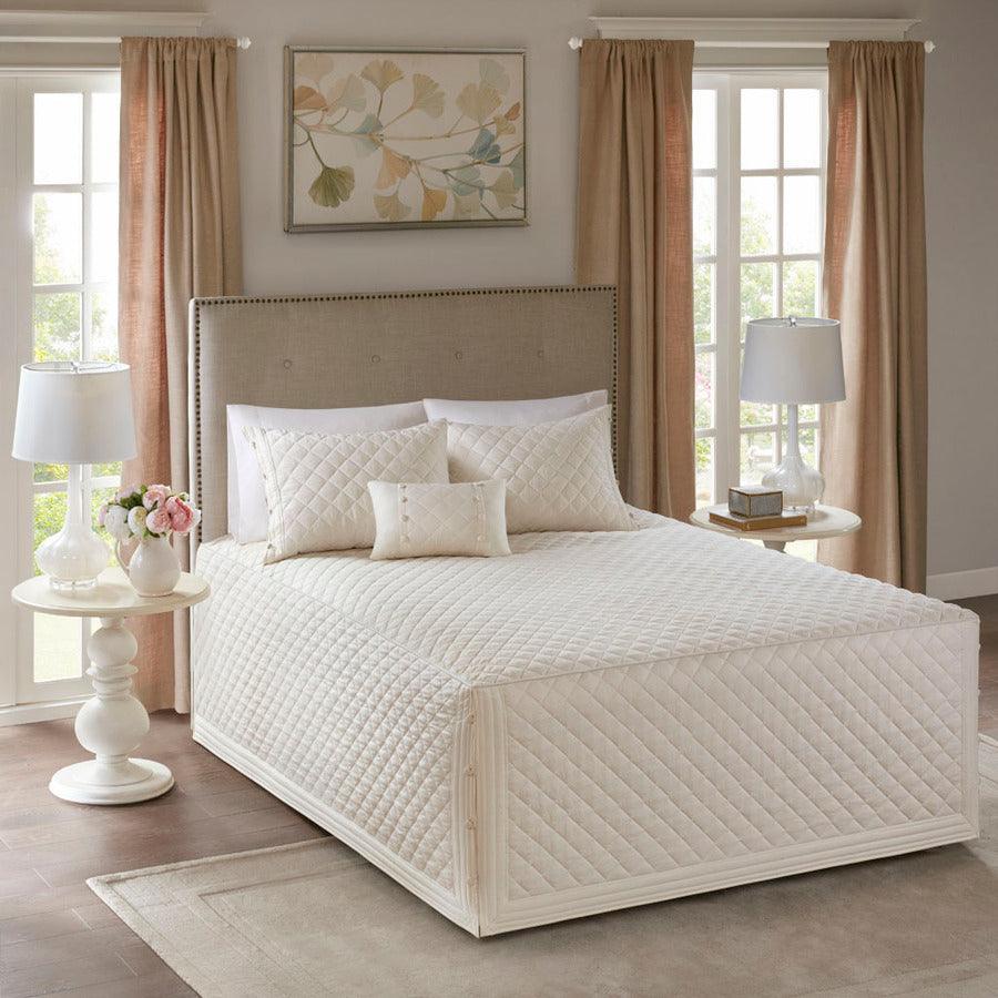 Breanna King 4 Piece Cotton Reversible Tailored Bedspread Set Ivory Olliix.com