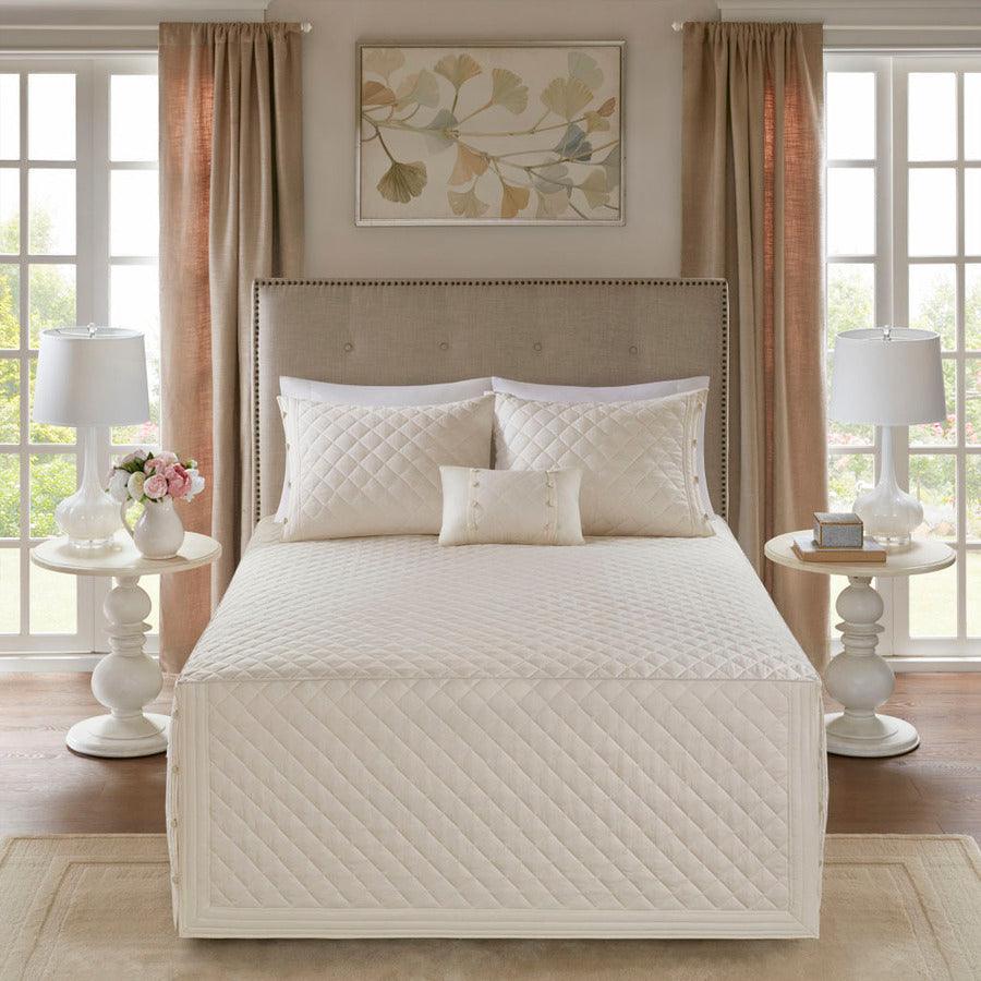 Breanna King 4 Piece Cotton Reversible Tailored Bedspread Set Ivory Olliix.com