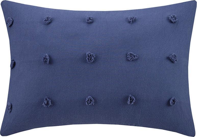 Brooklyn Casual Cotton Jacquard Pom Pom Oblong Pillow 14"W x 20"L Indigo Blue Olliix.com