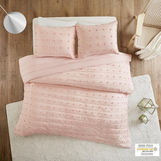 Brooklyn Cottage/Country Cotton Jacquard Coverlet Set King/Cal King Pink Olliix.com