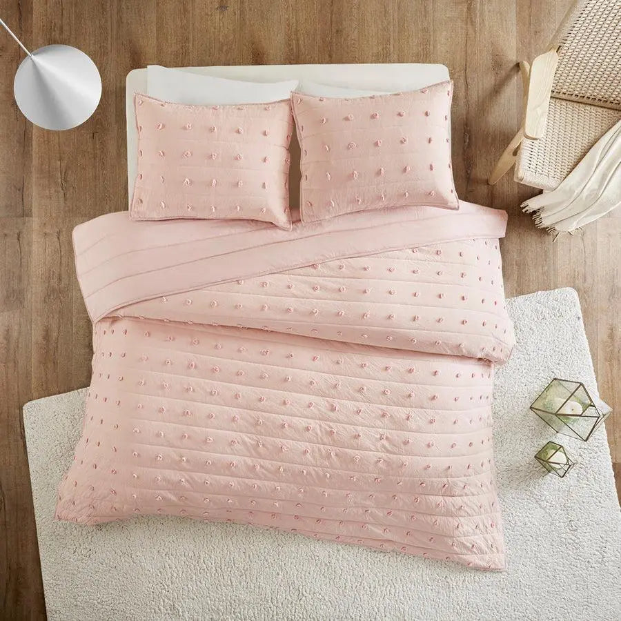 Brooklyn Cottage/Country Cotton Jacquard Coverlet Set King/Cal King Pink Olliix.com