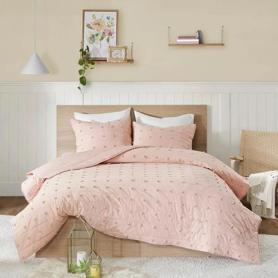 Brooklyn Cottage/Country Cotton Jacquard Coverlet Set King/Cal King Pink Olliix.com