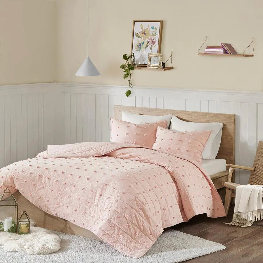 Brooklyn Cottage/Country Cotton Jacquard Coverlet Set King/Cal King Pink Olliix.com