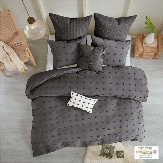 Brooklyn Full/Queen Cotton Jacquard Shabby Chic Comforter Set Charcoal Olliix.com