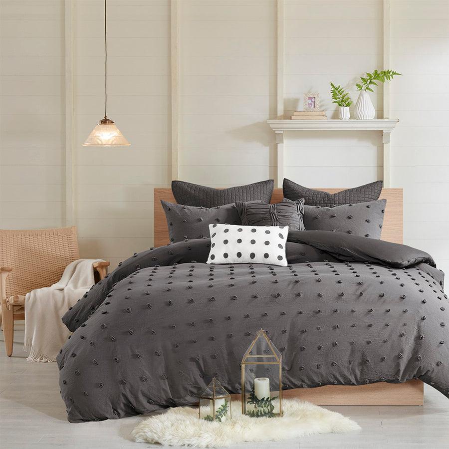 Brooklyn Full/Queen Cotton Jacquard Shabby Chic Comforter Set Charcoal Olliix.com