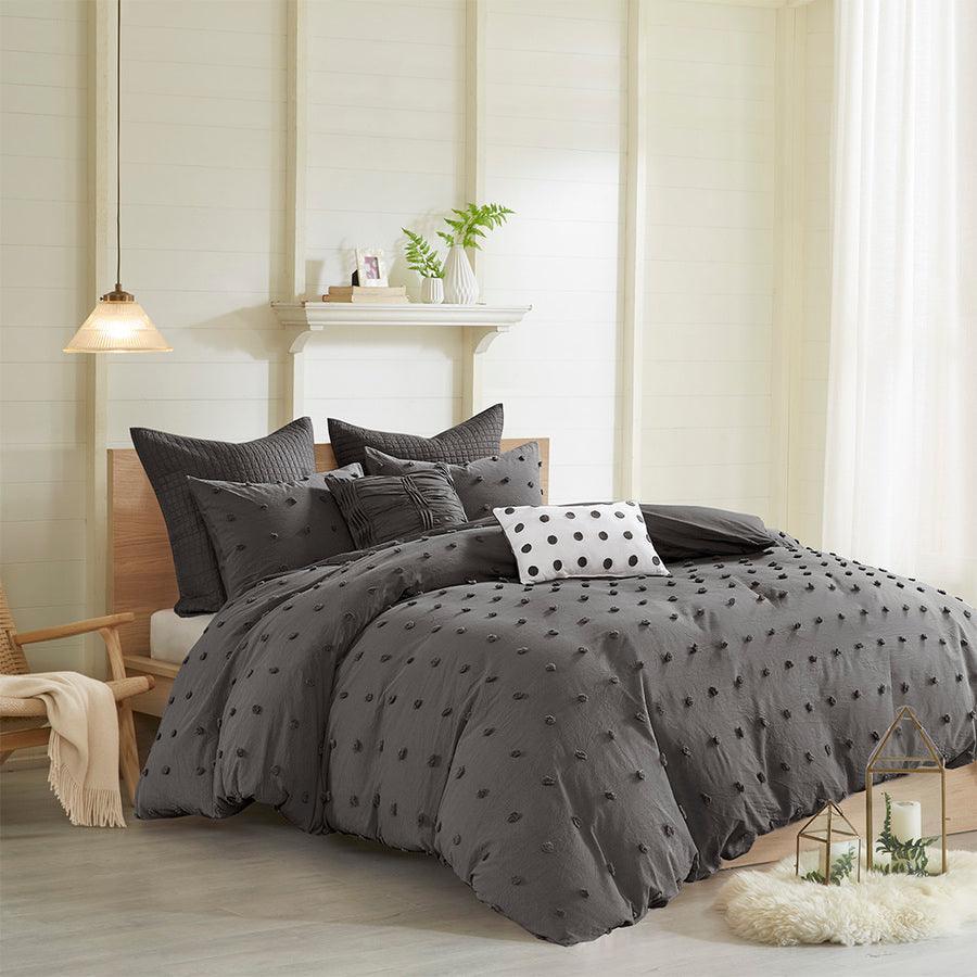 Brooklyn Full/Queen Cotton Jacquard Shabby Chic Comforter Set Charcoal Olliix.com